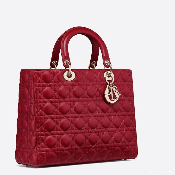 Cheap Large Dior Lady Cannage Lambskin Red Bag Gold 0815 Luxury